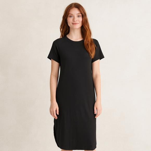 NWT Black T-Shirt Stretchy Short Sleeve Midi Dress M - Picture 1 of 5